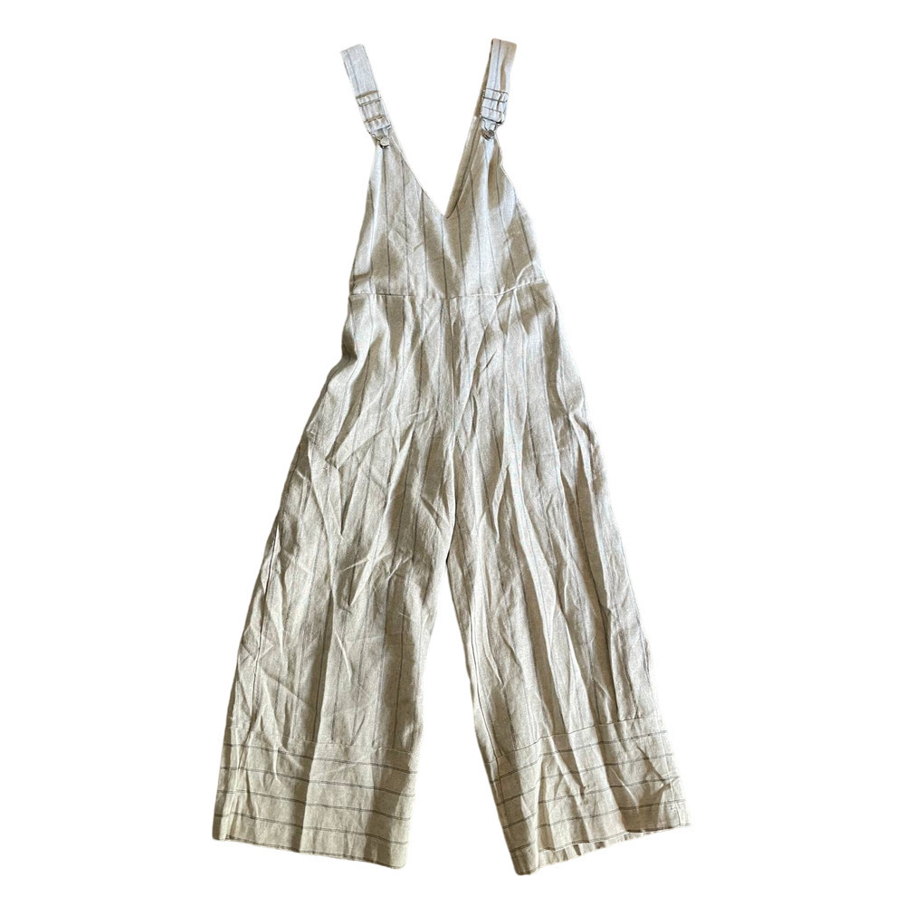 Moon River Womens Sleeveless Wide Leg Overall Tie-Waist Size S Beige